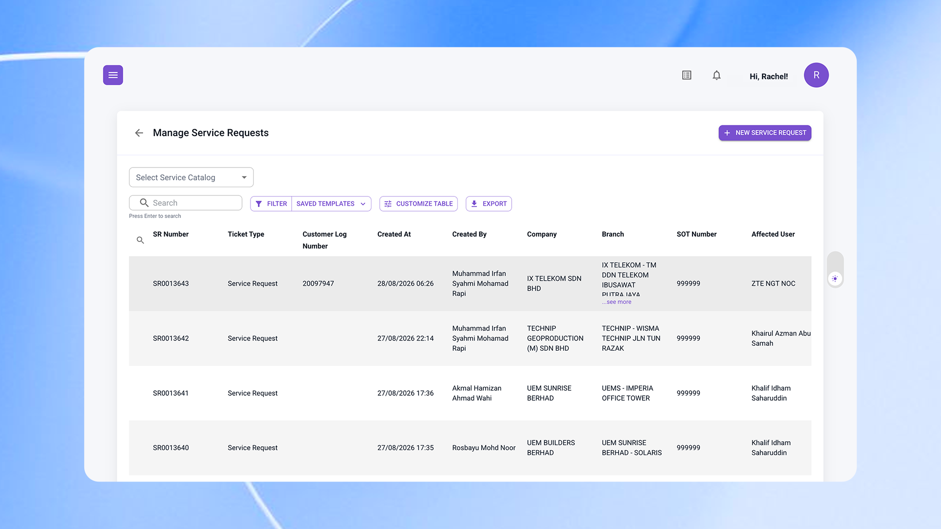 SmartDesk incident management and service request